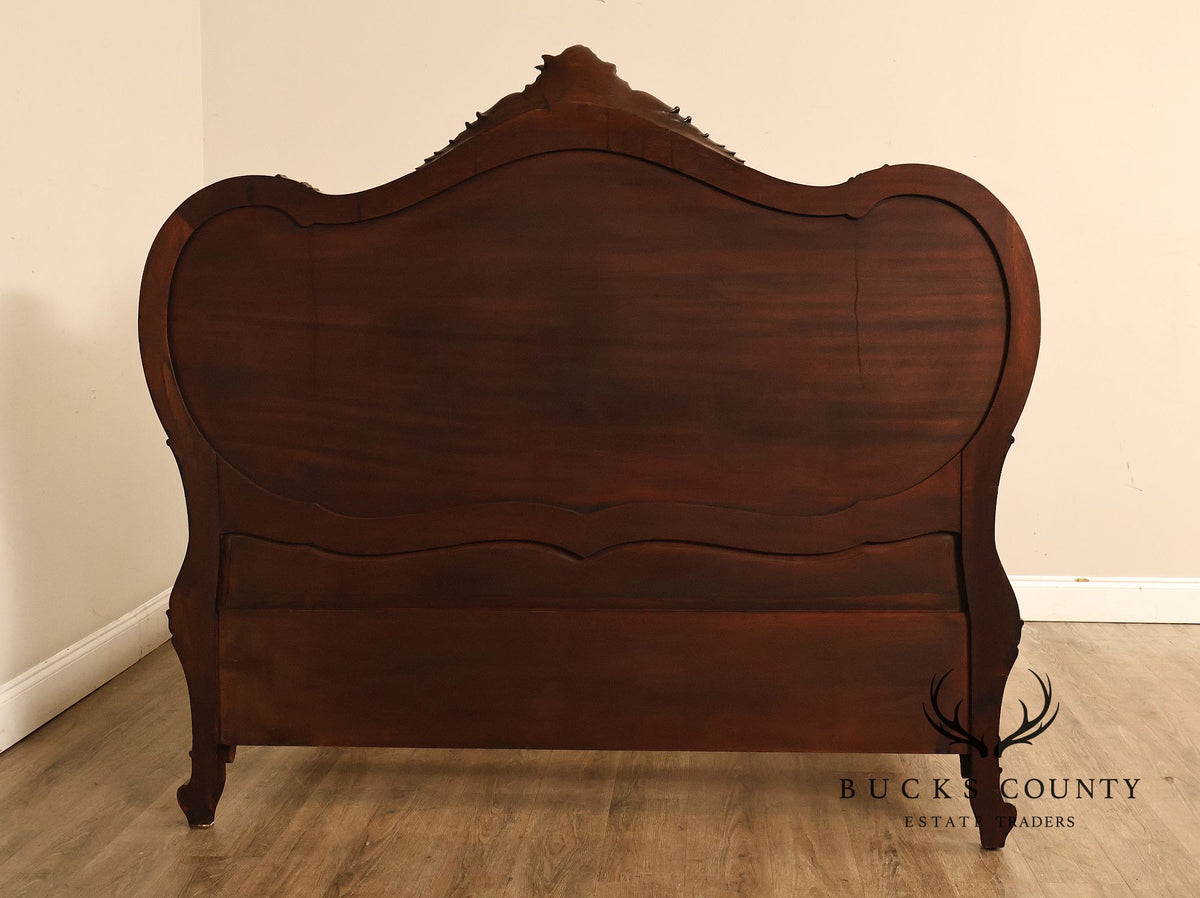 Antique Victorian R.J. Horner Carved Mahogany Full Size Sleigh Bed Frame