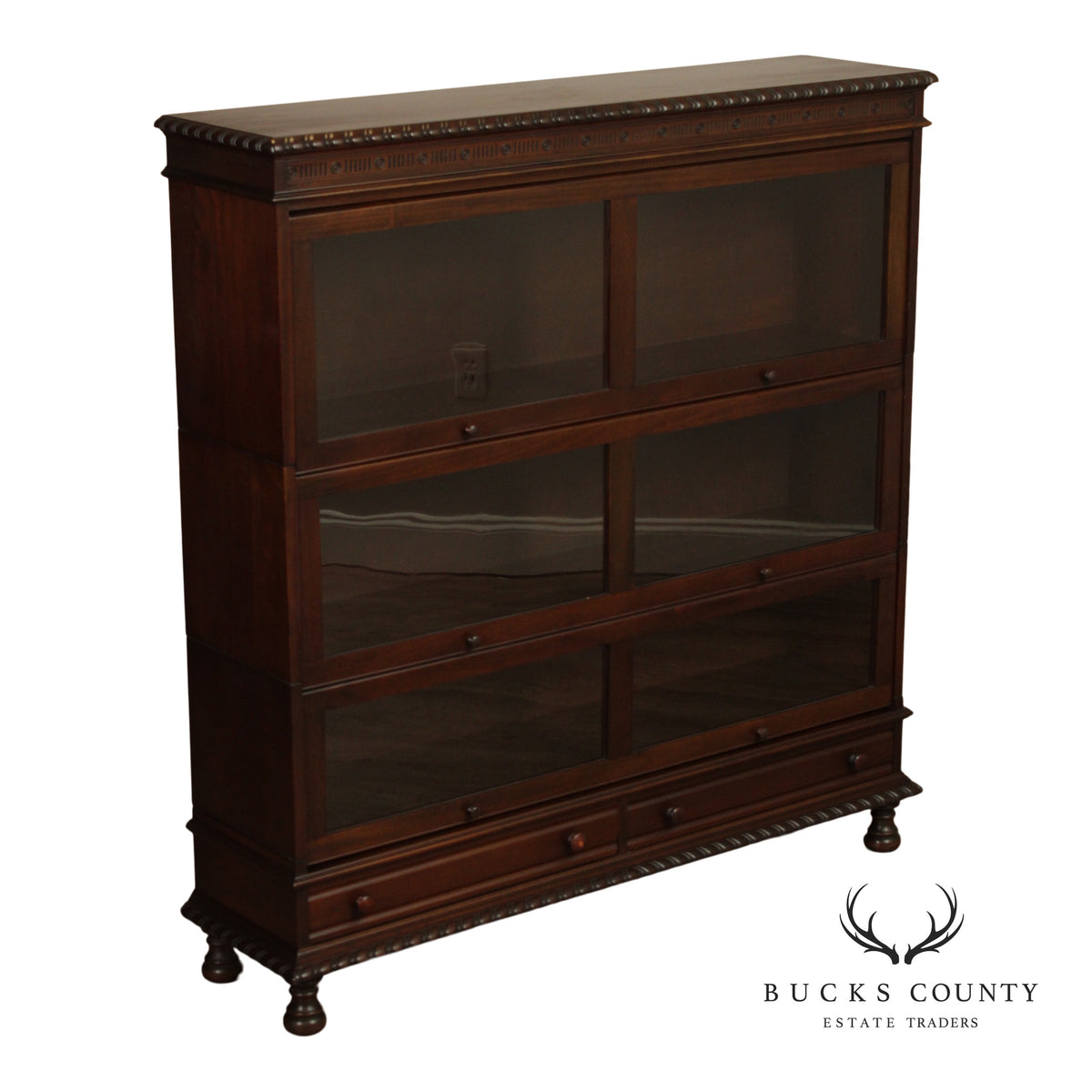 Grand Rapids Antique Mahogany Double Wide Three Stack Barrister Bookcase