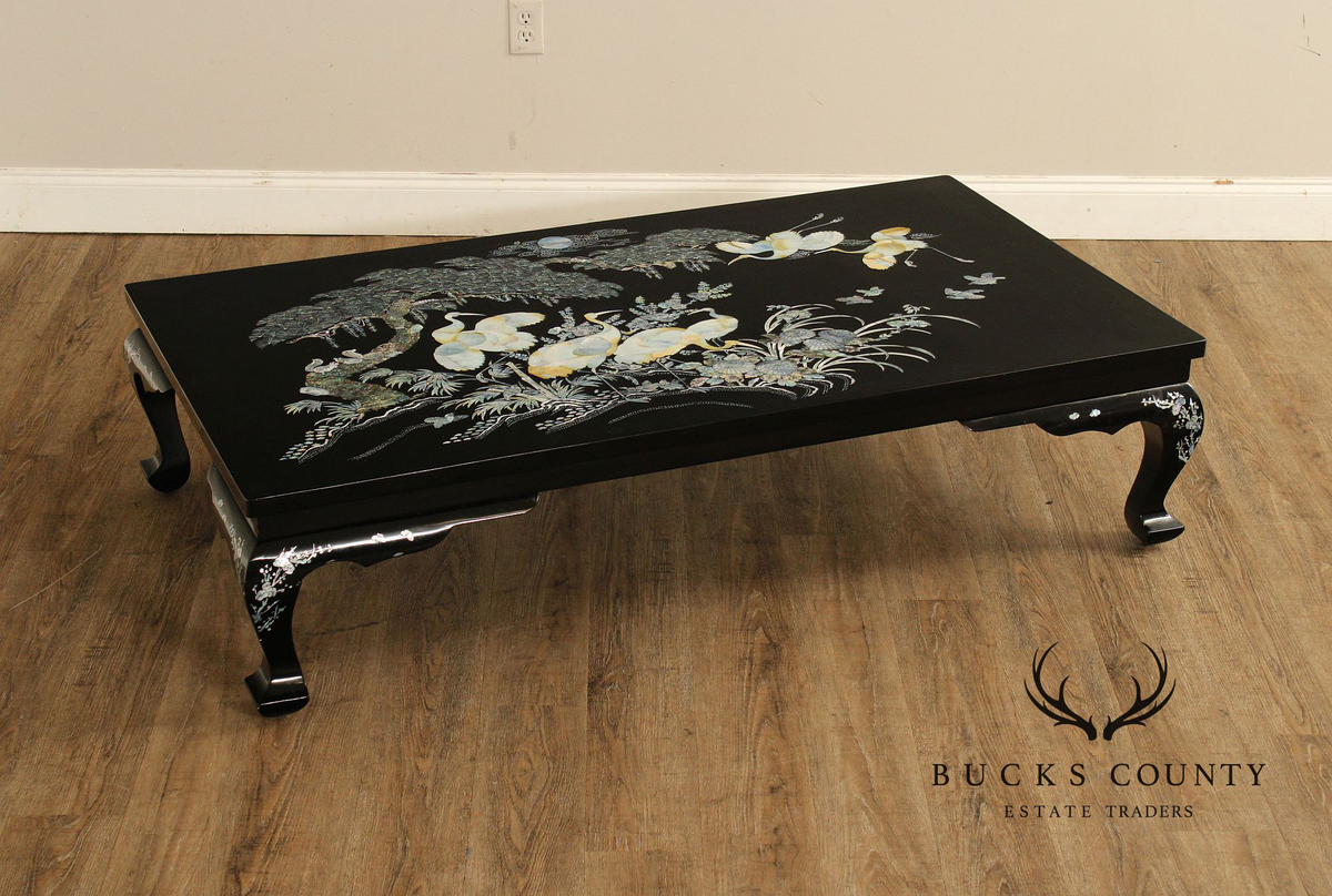 Korean Vintage Black Lacquer And Mother of Pearl Inlaid Coffee Table