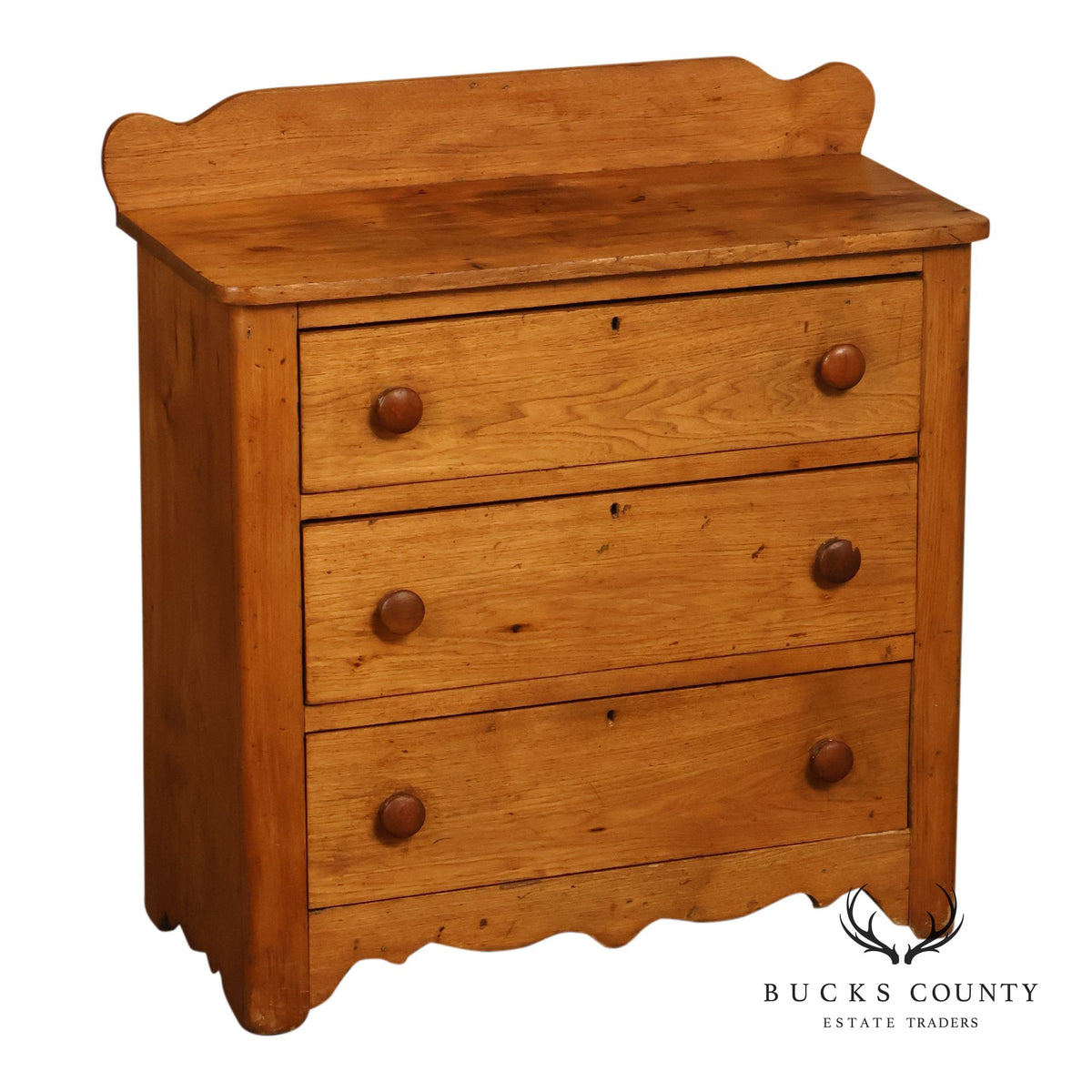 Antique Primitive Country Pine Three-Drawer Chest