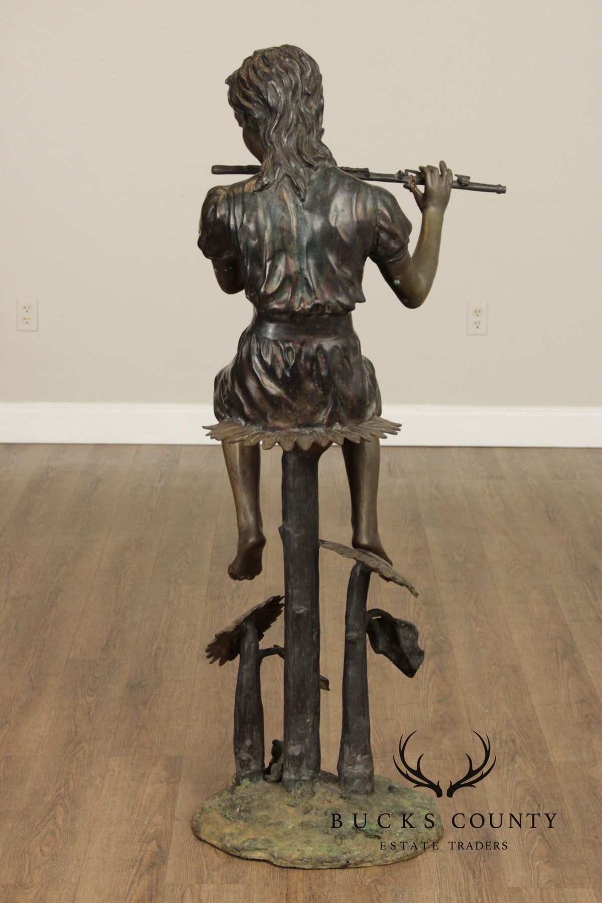 Large Bronze Garden Statue, 'Flute Player'