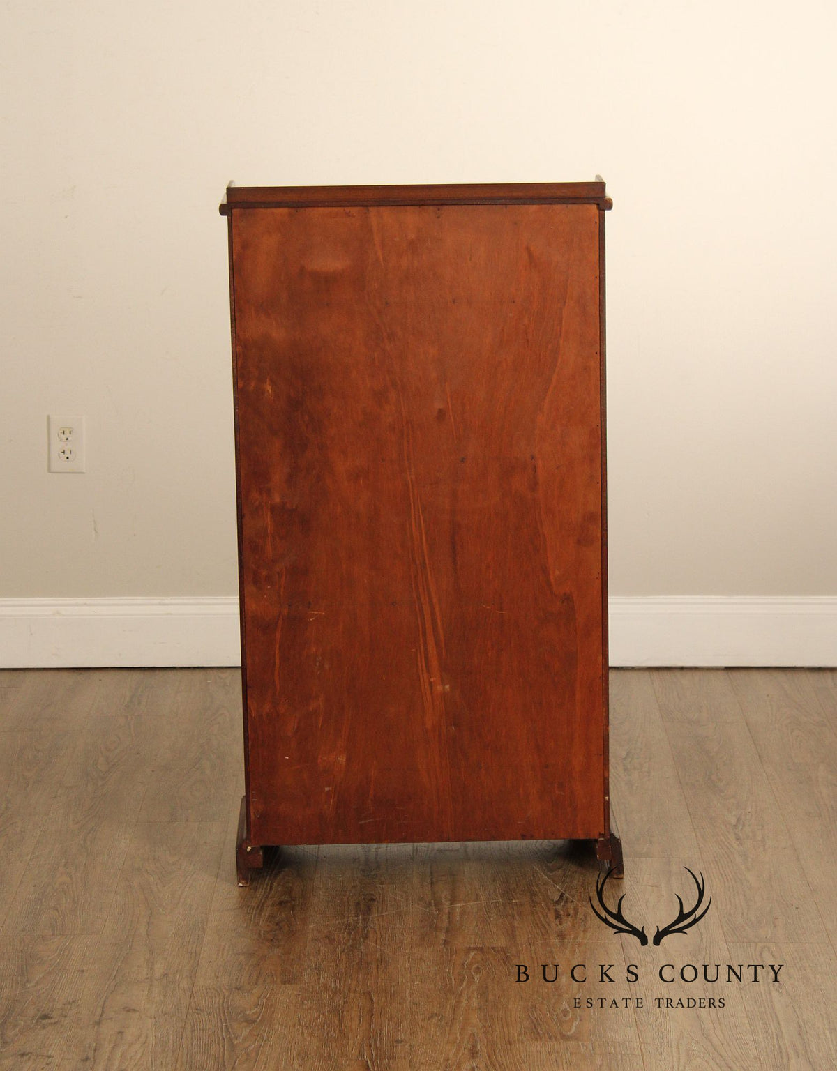 Vintage Georgian Style Narrow Mahogany Waterfall Open Bookcase With Drawer