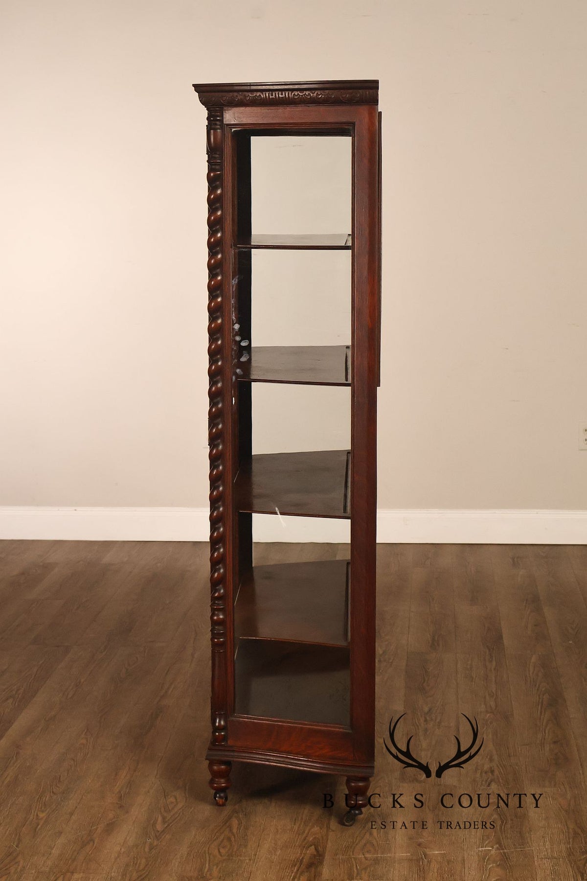 Antique Barley Twist Oak Glass Display Cabinet