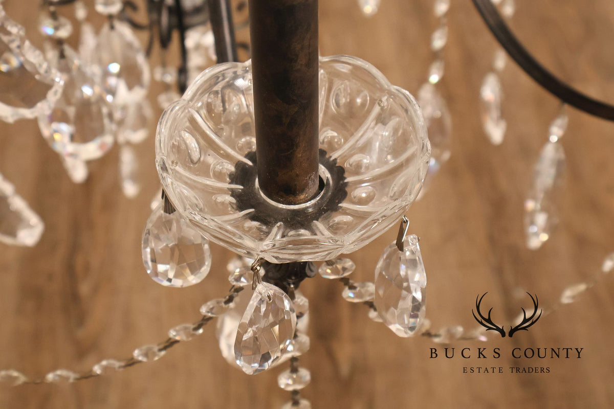 Large Twenty-Light Crystal And Wrought Iron 55" Chandelier