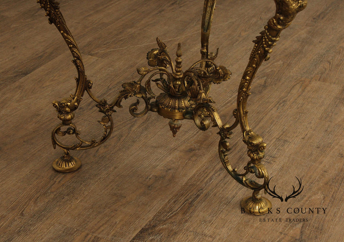 Italian Rococo Gilt Metal Marble Top Accent Table