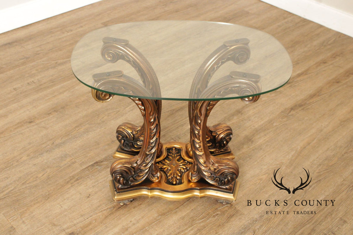 Italian Rococo Style Glass Top Giltwood Side Table