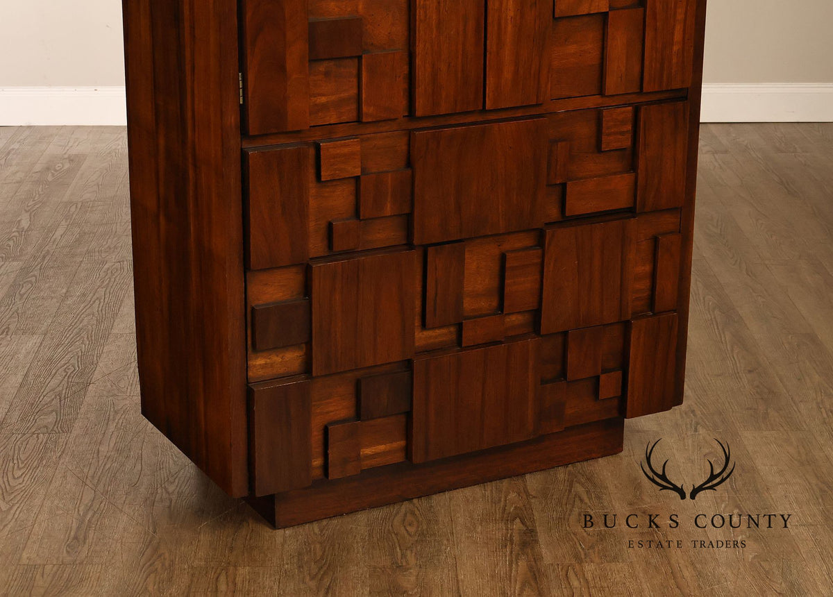 Vintage Lane Mid-Century Modern Brutalist Walnut Armoire