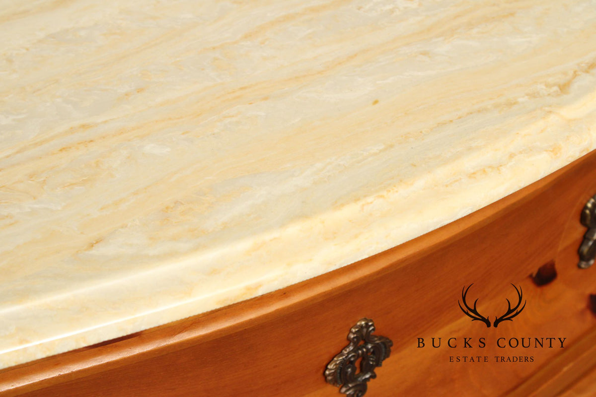French Country Style Marble Top Pine Commode