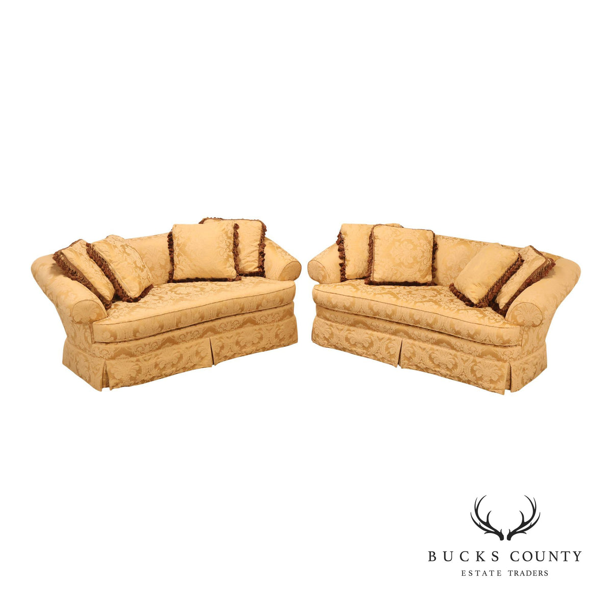 Century Furniture Pair Of Gold Damask Upholstered Sofas