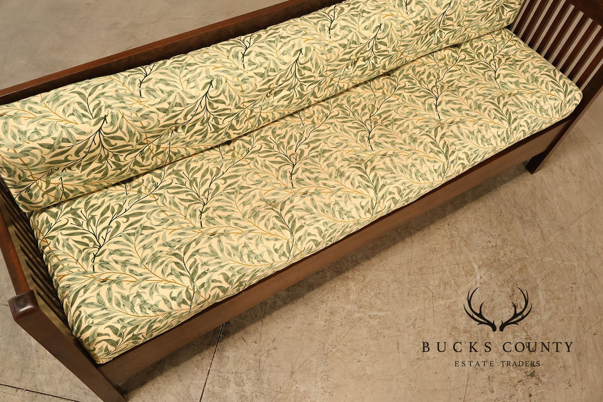 Mission Style Mahogany Spindle Settle With Botanical Upholstery
