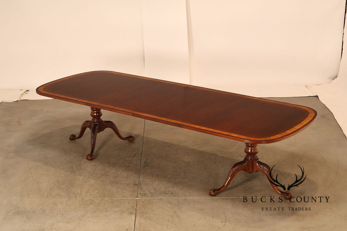 Ethan Allen Georgian Style Double Pedestal Mahogany Dining Table