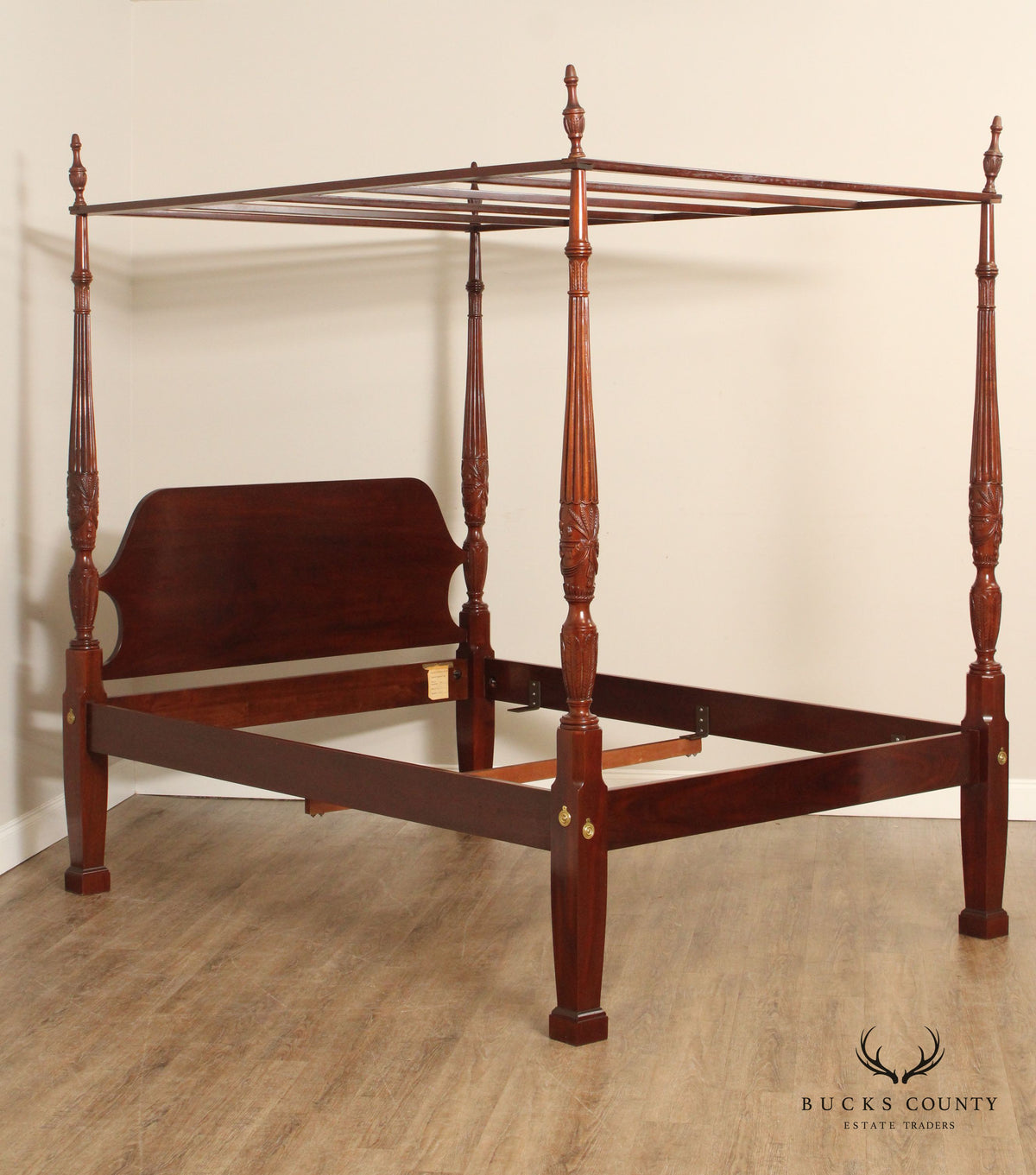 Councill Craftsmen Mahogany Rice Carved Queen Size Canopy Bed