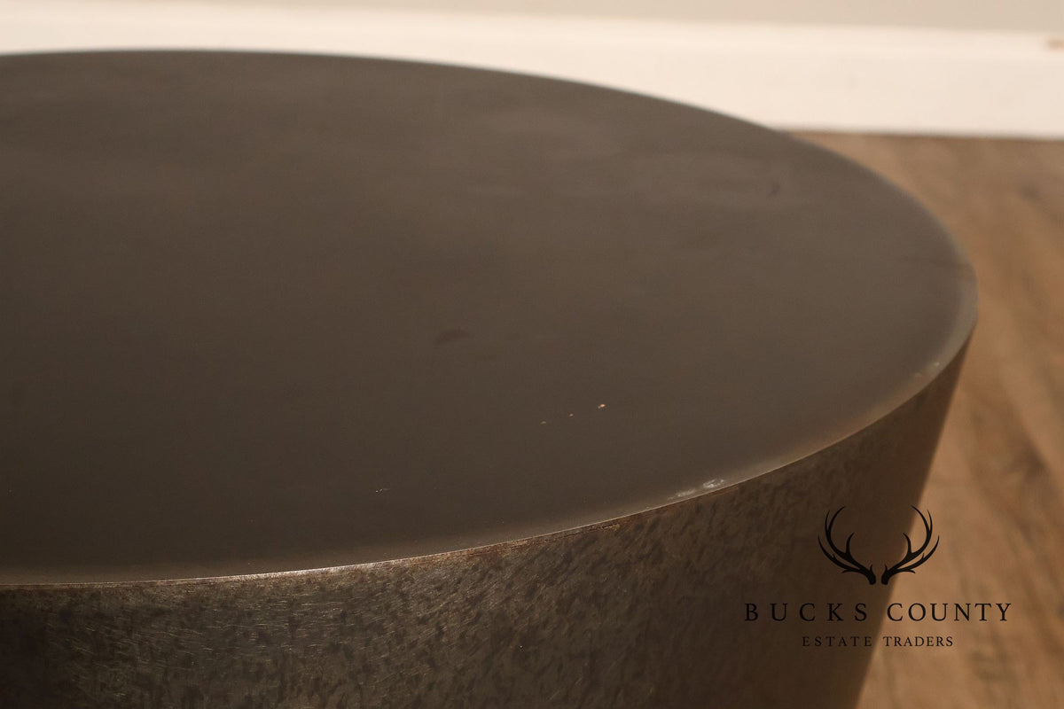 Modern Patinated Steel Round Drum Side Table