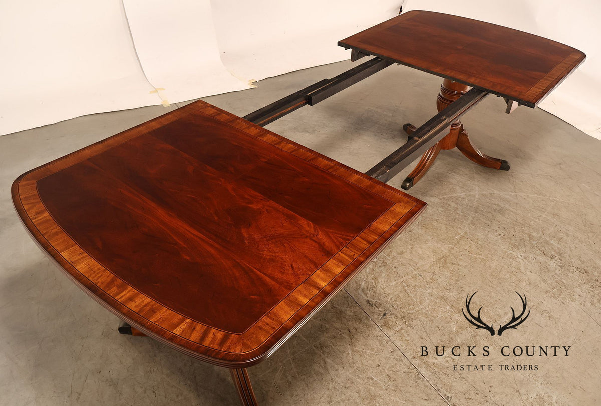 Georgian Style Banded Mahogany Double Pedestal Extension Dining Table