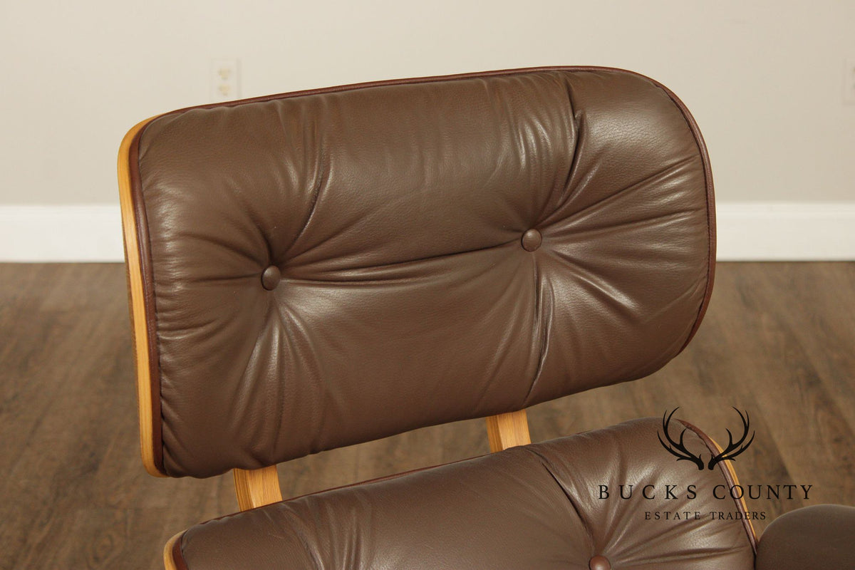 Eames Style Leather Swivel Chair with Ottoman