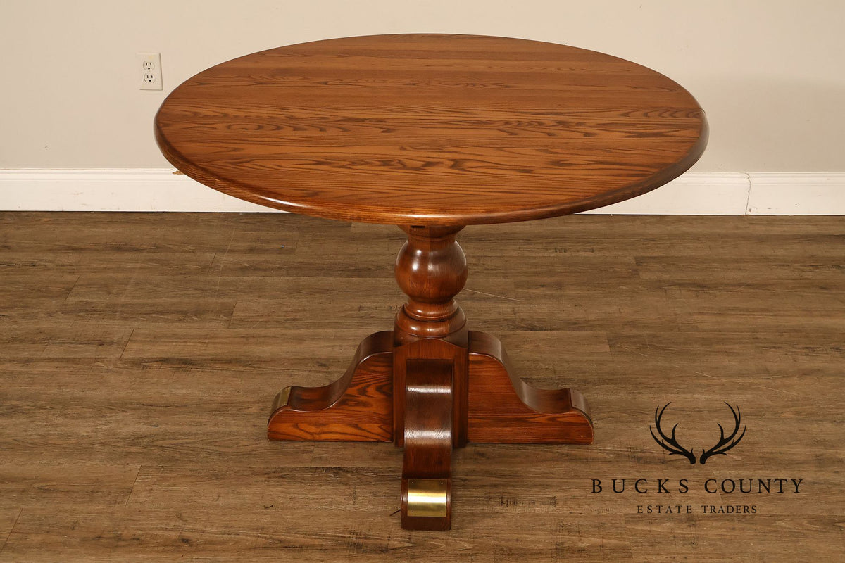 Vintage 42 Inch Oak Round Pedestal Dining Table With Leaf