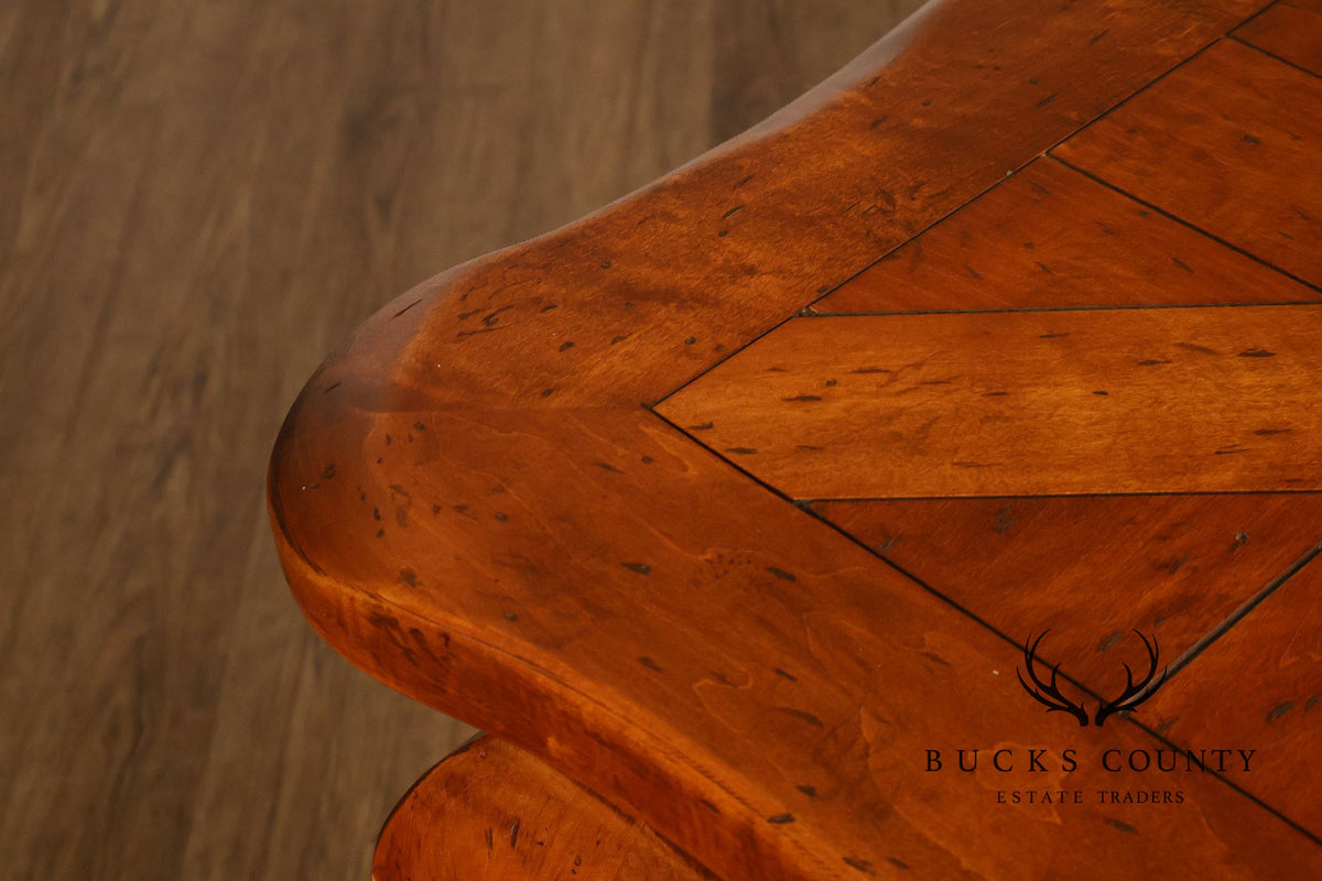 French Provincial Style Parquetry Top Dining Table with Scalloped Apron and Cabriole Legs