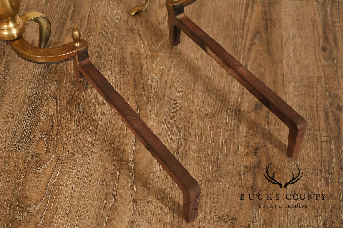 Puritan Federal Style Pair of Brass Andirons