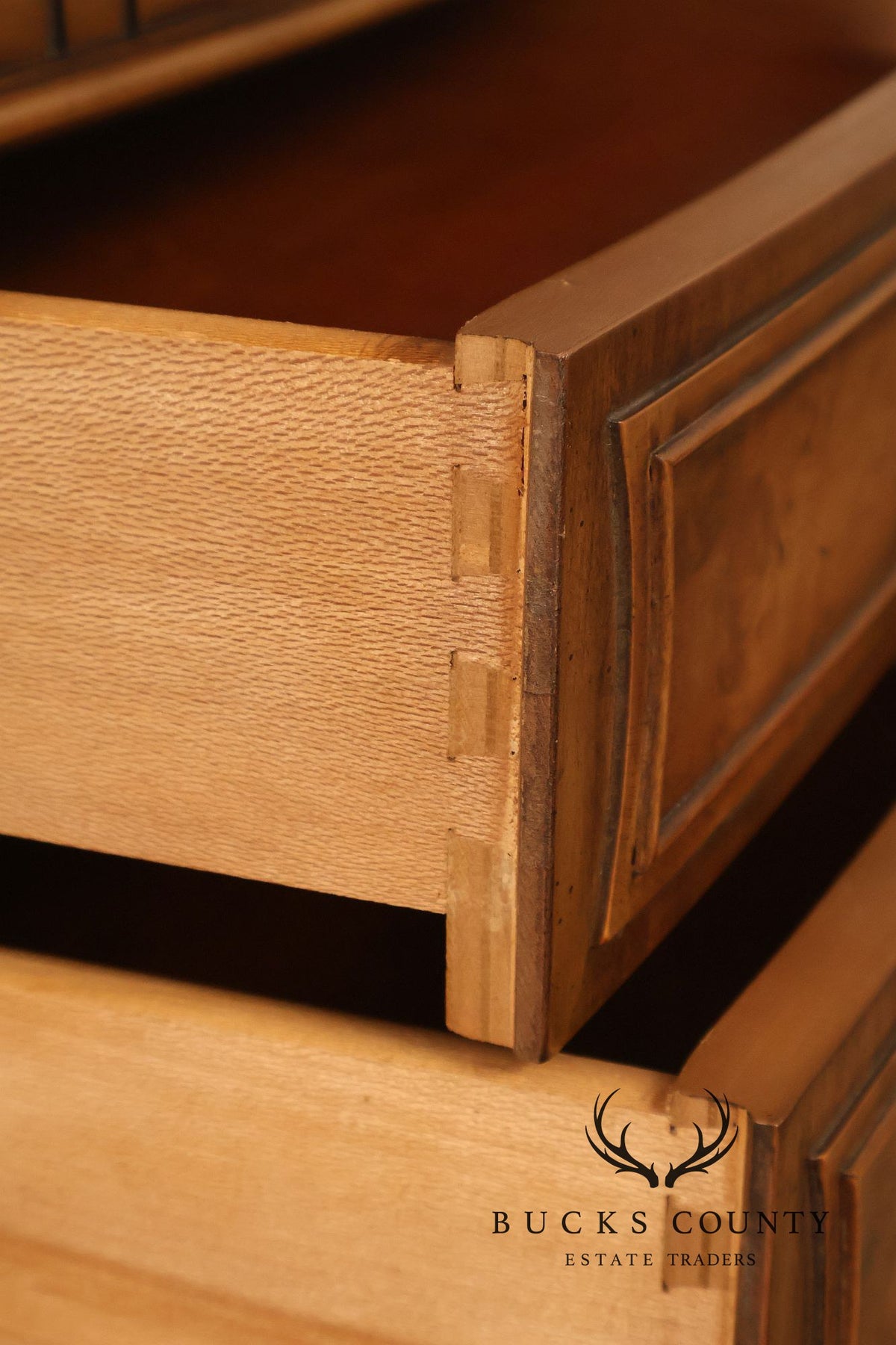 Pair Of Neoclassical Style Travertine Top Three Drawer Nightstands