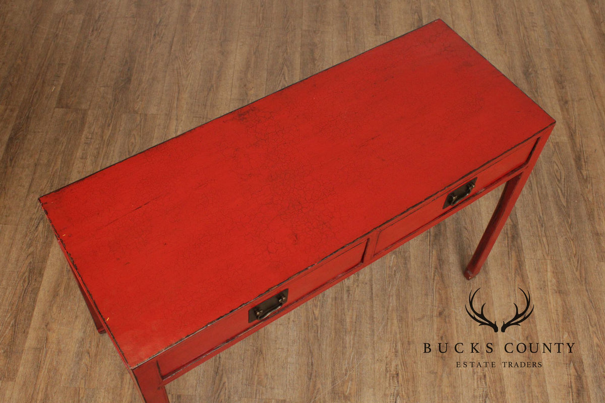 Asian Red Lacquered Console Table