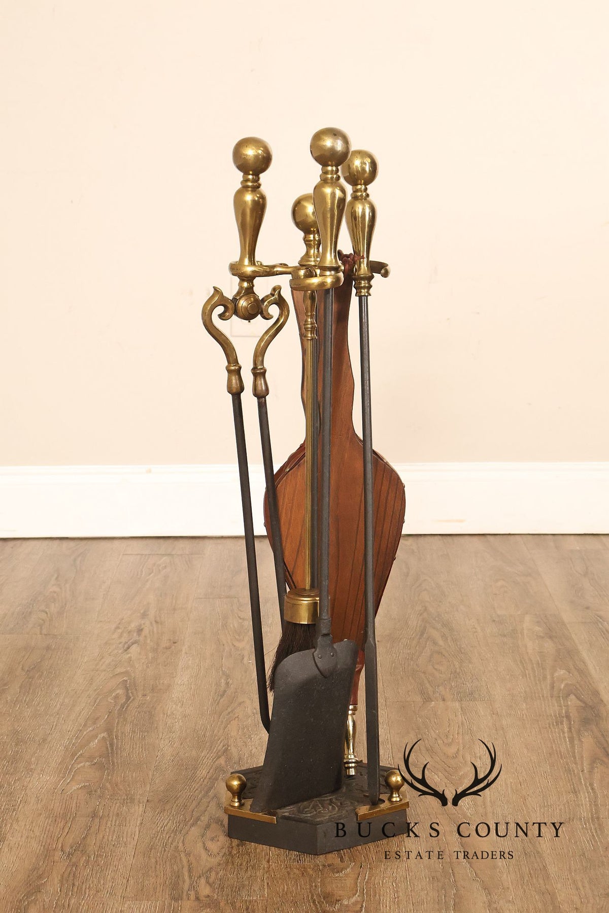 Vintage Brass Six-Piece Fireplace Tool Set