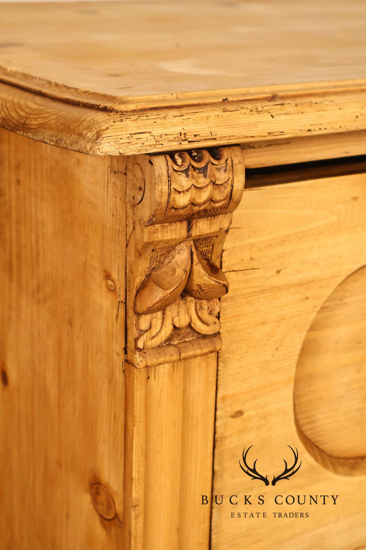 Antique Scottish Pine Chest Of Drawers Dresser With Carved Details