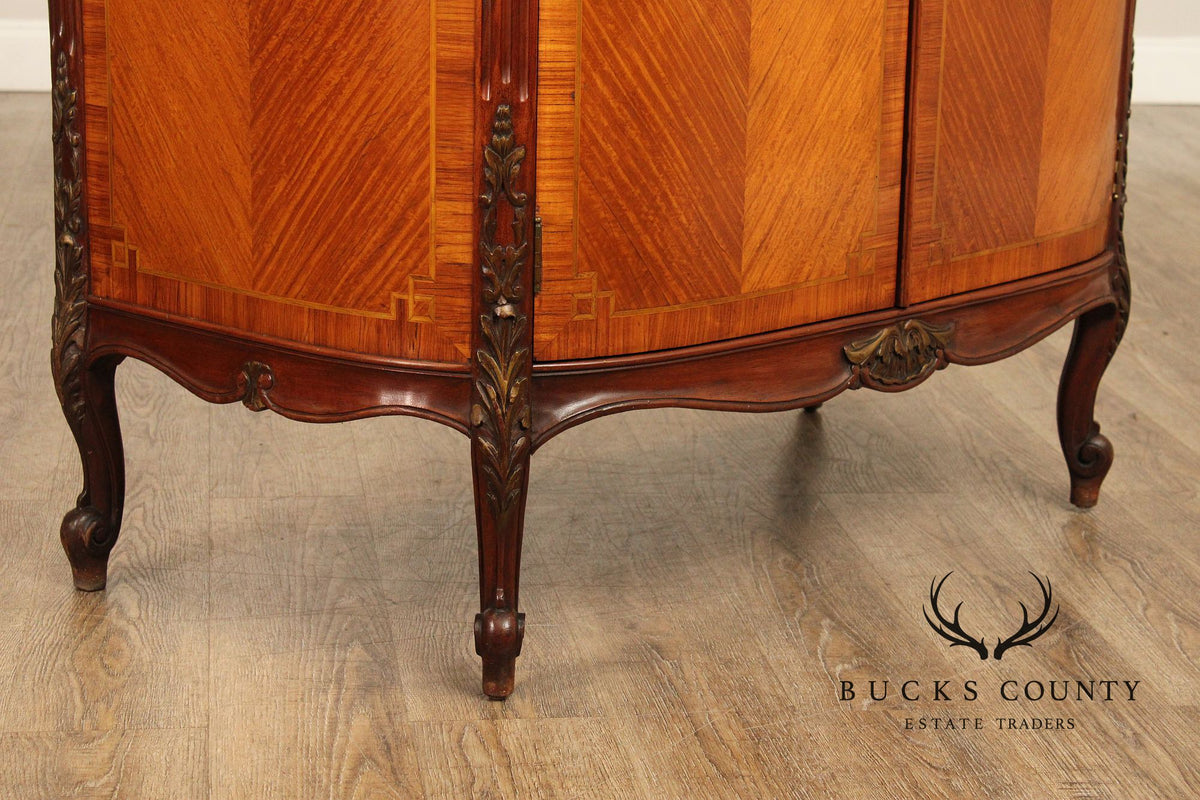 1930's French Louis XV Style Inlaid Satinwood Demilune Gentleman's High Chest