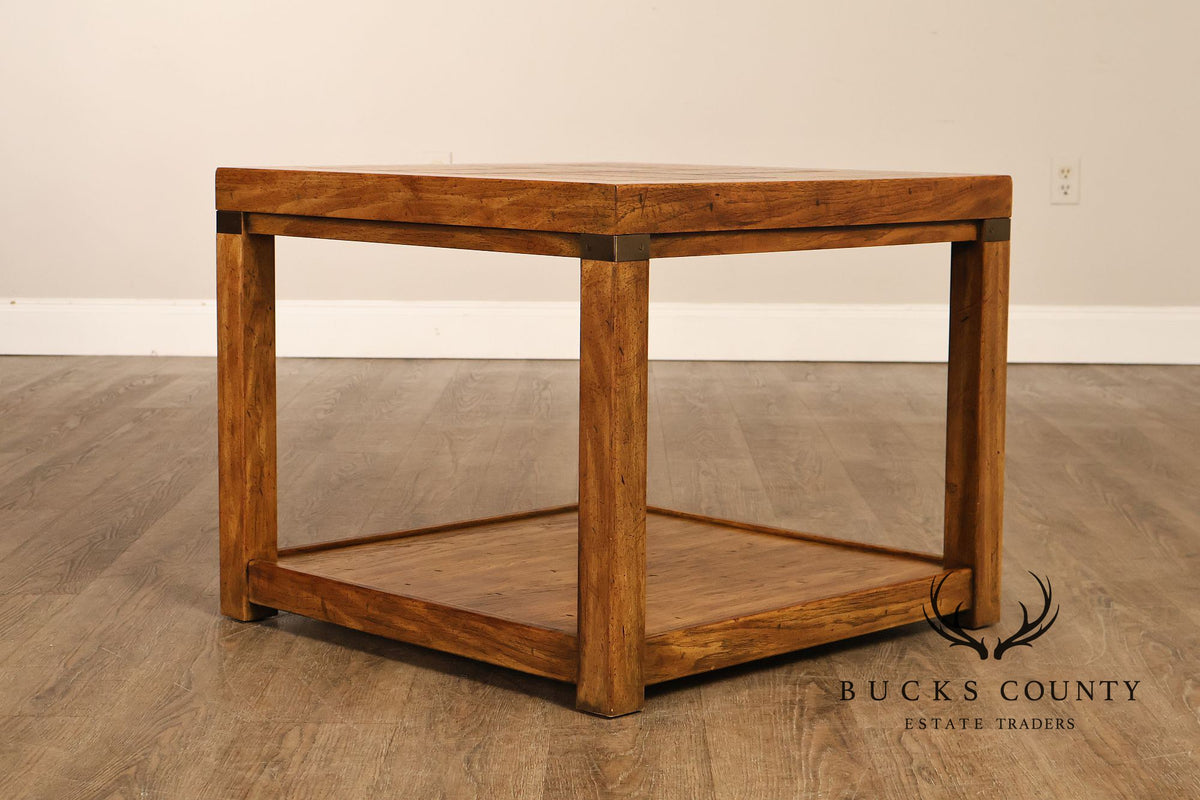 Drexel Heritage Pair Of Rustic Square End Tables With Pull Out Trays