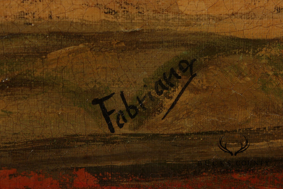 Roman Fresco Oil Painting Signed 'Fabriano' with Black Frame