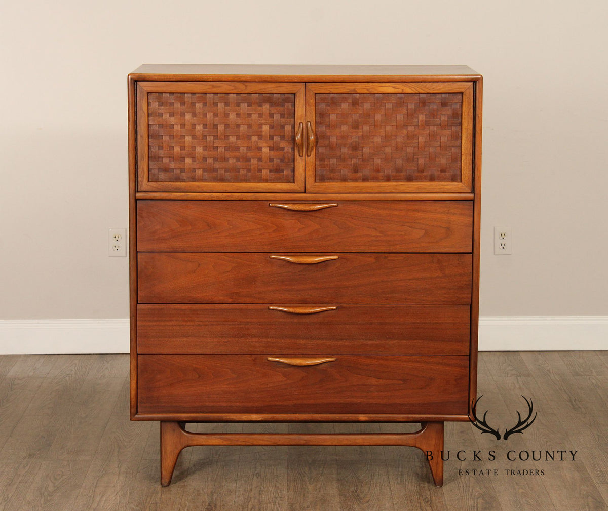 Lane Mid-Century Modern Walnut High Chest With Doors