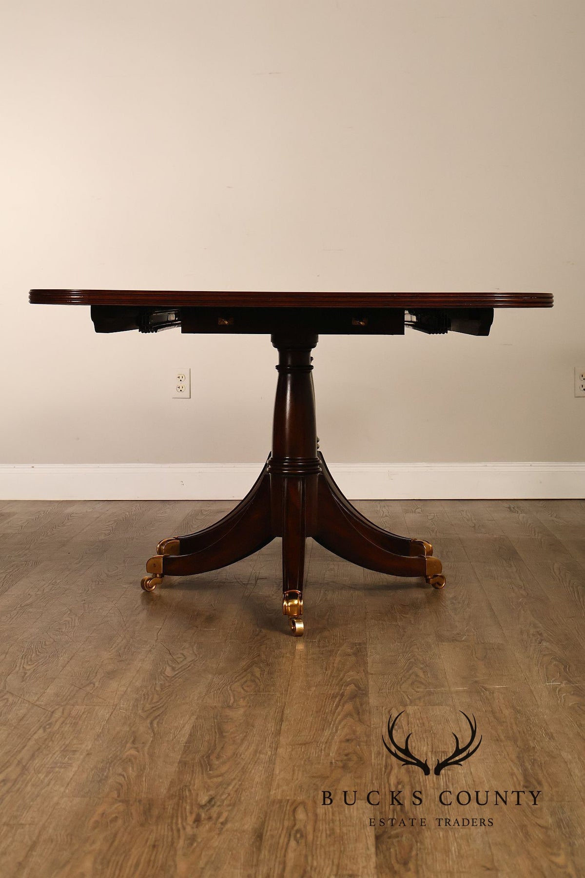 Maitland-Smith Mahogany Double Pedestal Extension Dining Table With Two Leaves