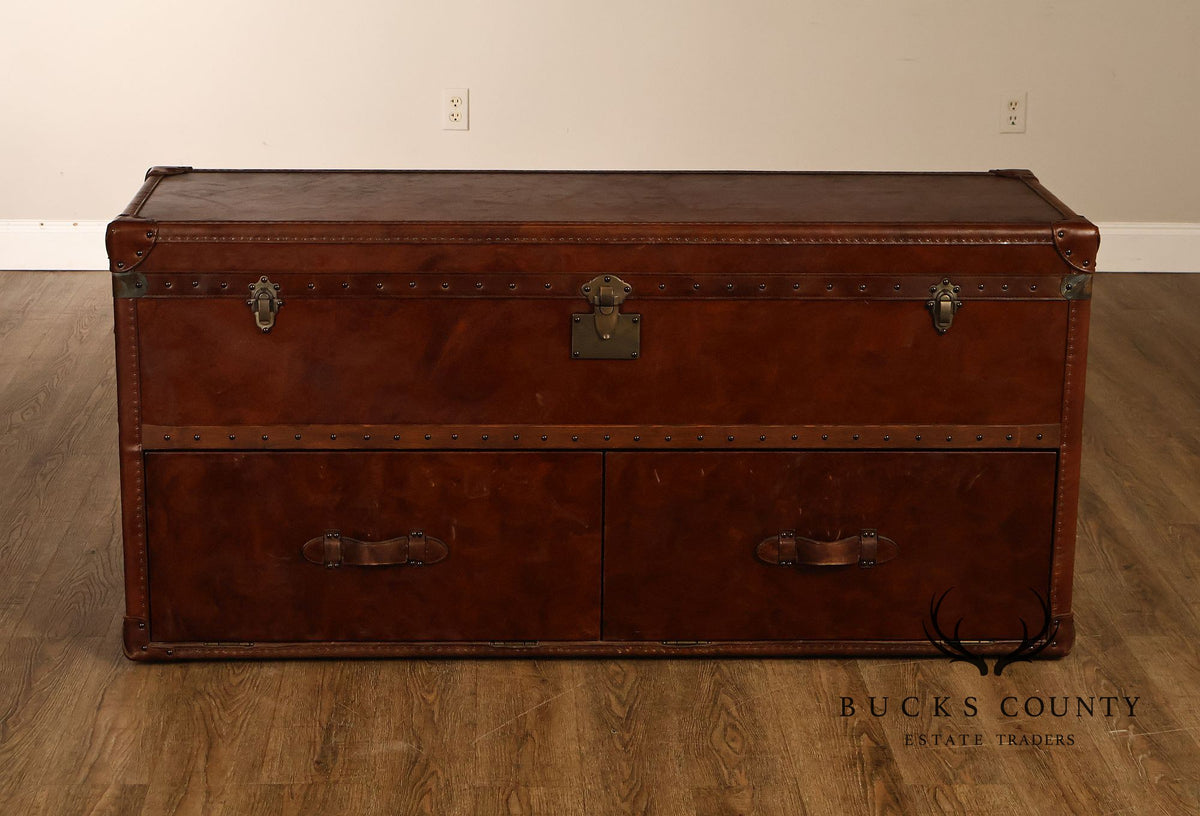 Restoration Hardware Leather Campaign-Style Storage Trunk With Drawers