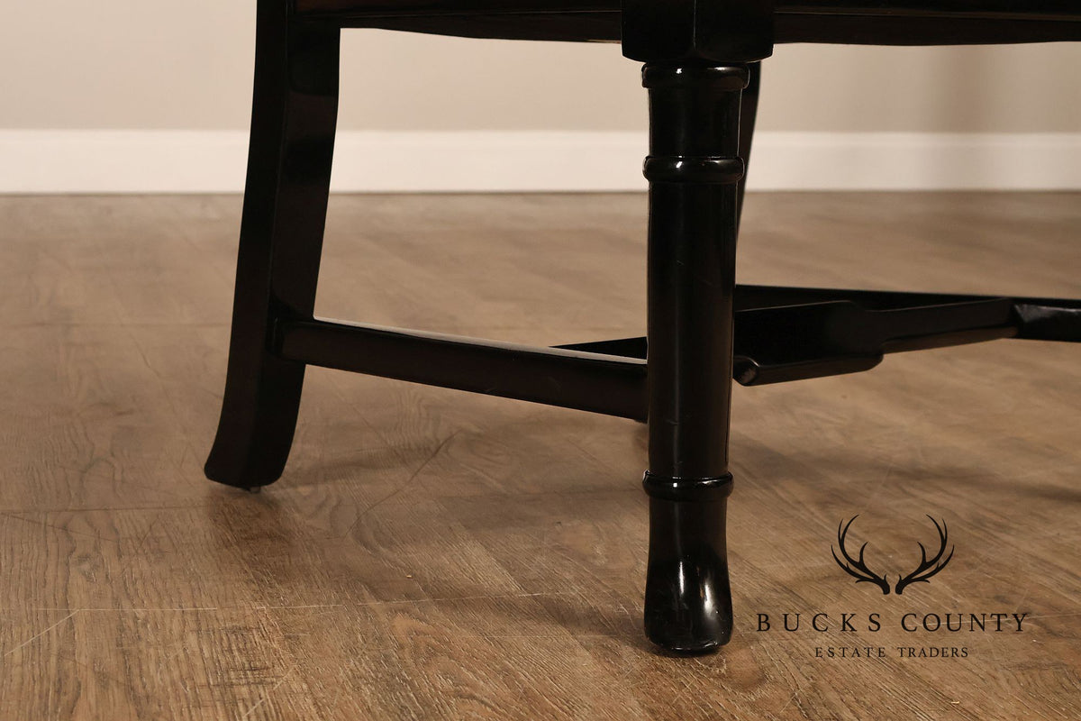 12 Custom Black Lacquered Asian Inspired Dining Chairs