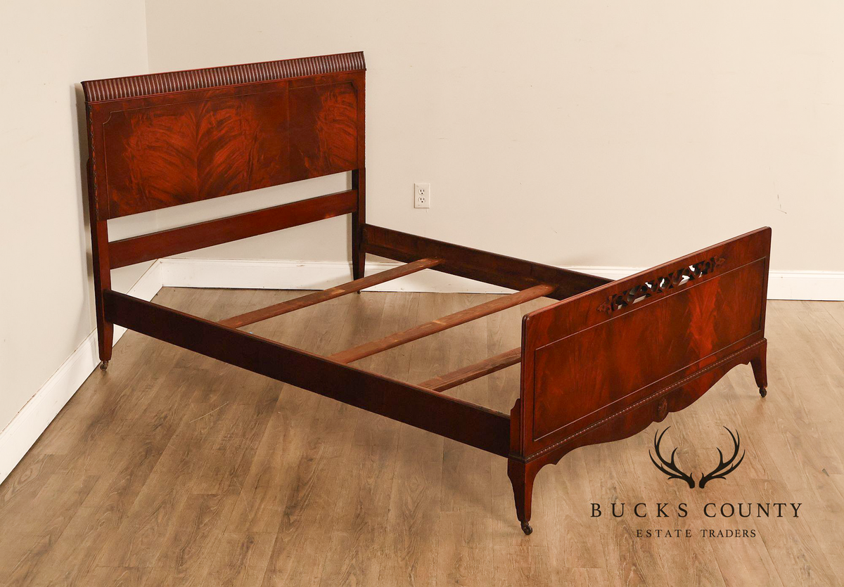 Vintage Federal Revival Mahogany Full Size Bed With Carved Fretwork