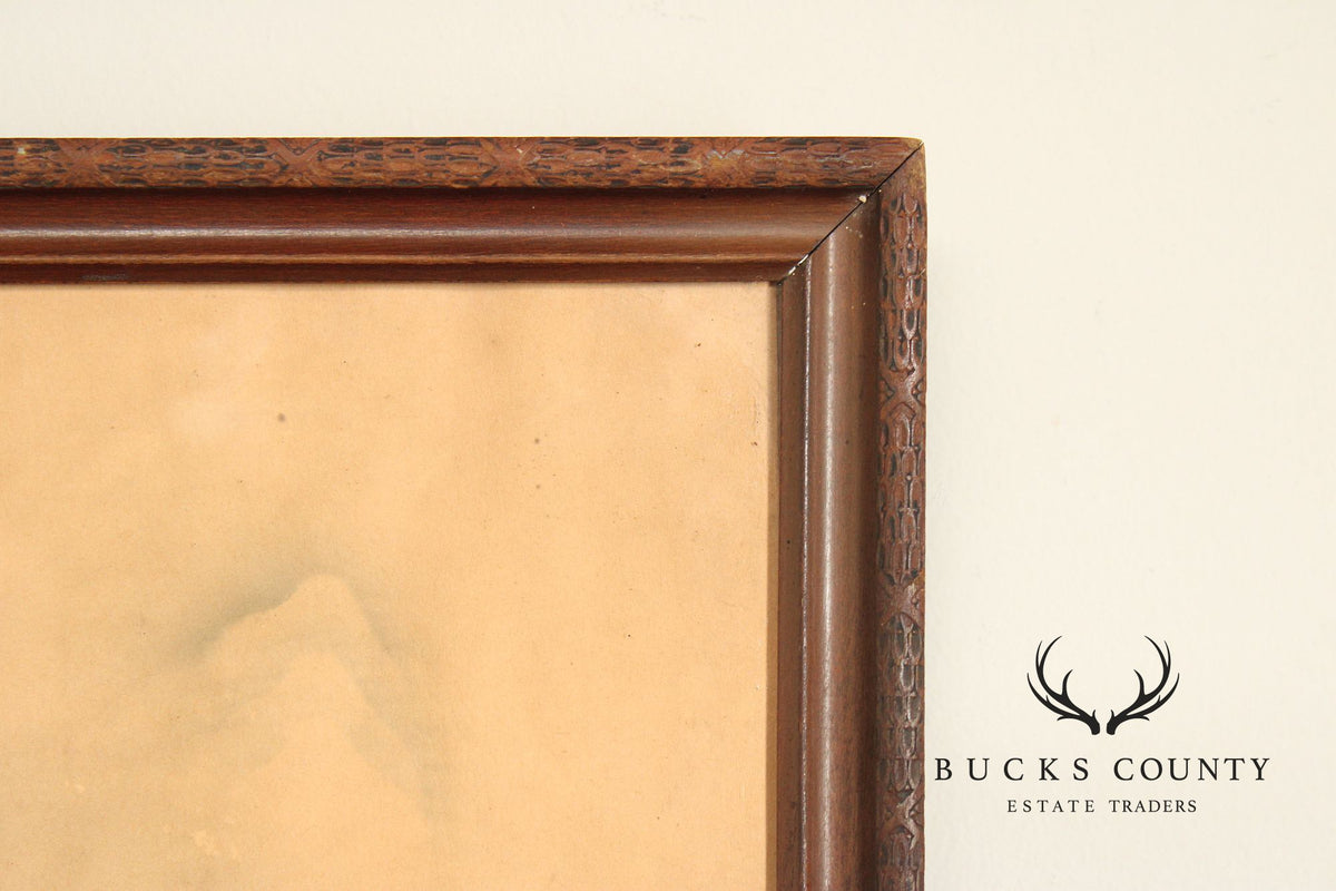 Antique Pastel Portrait Of George Washington In Carved Wood Frame