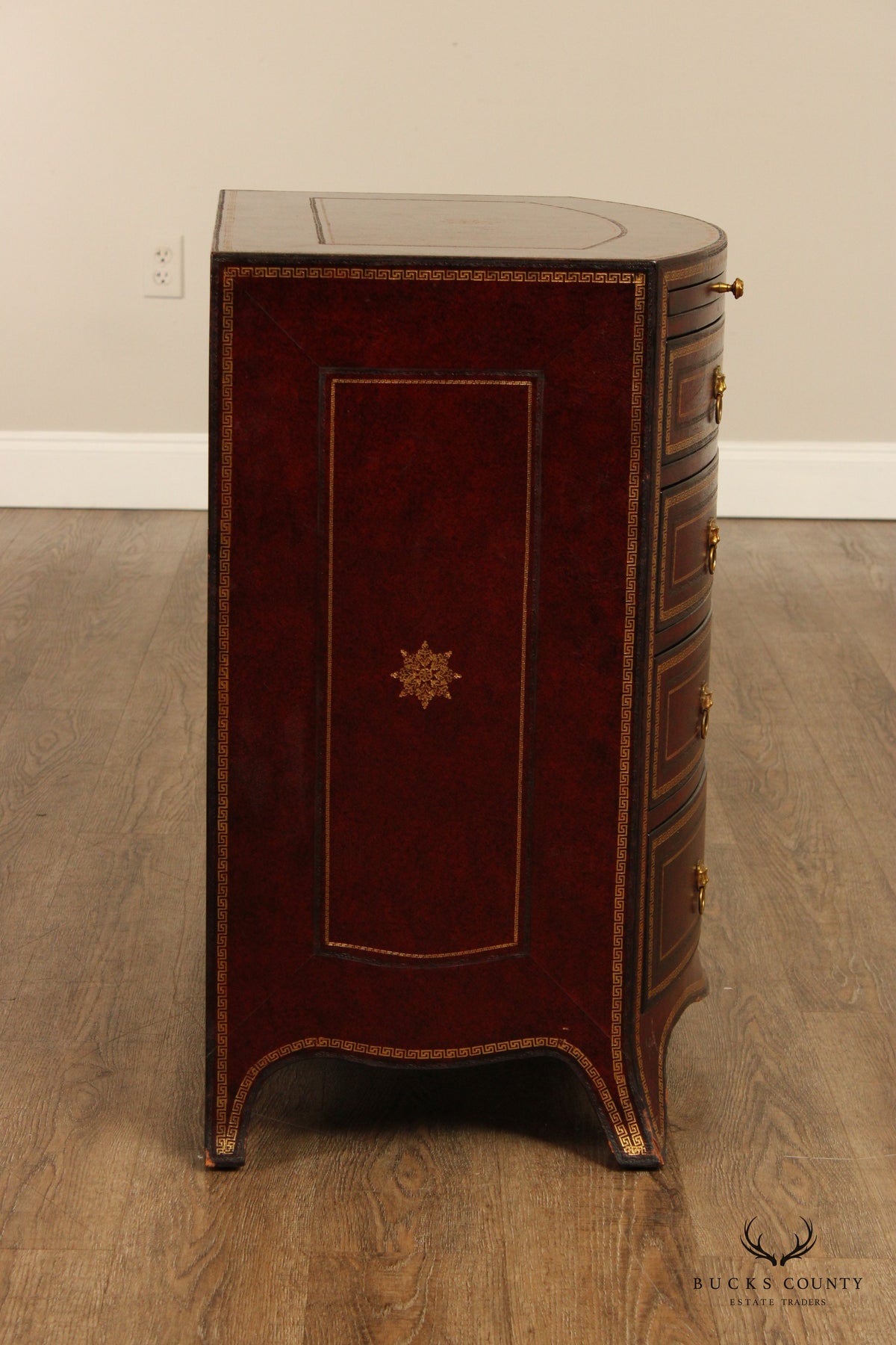 Maitland-Smith Leather Wrapped Bow Front Bachelor's Chest