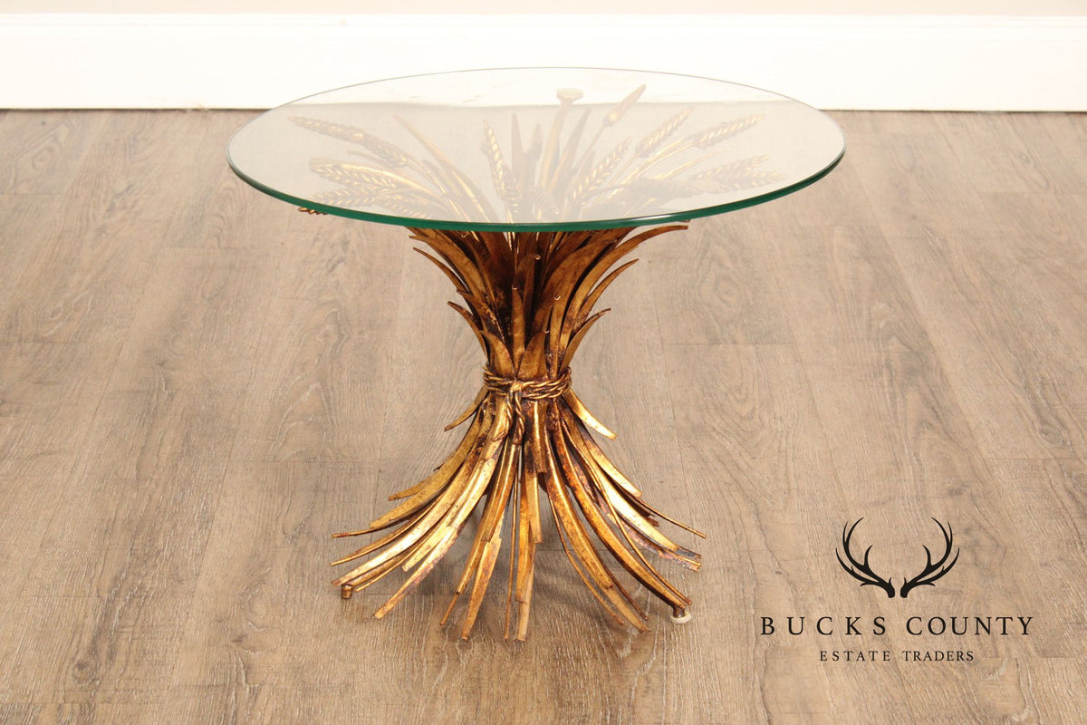 Hollywood Regency Glass Top Wheat Sheaf Side Table