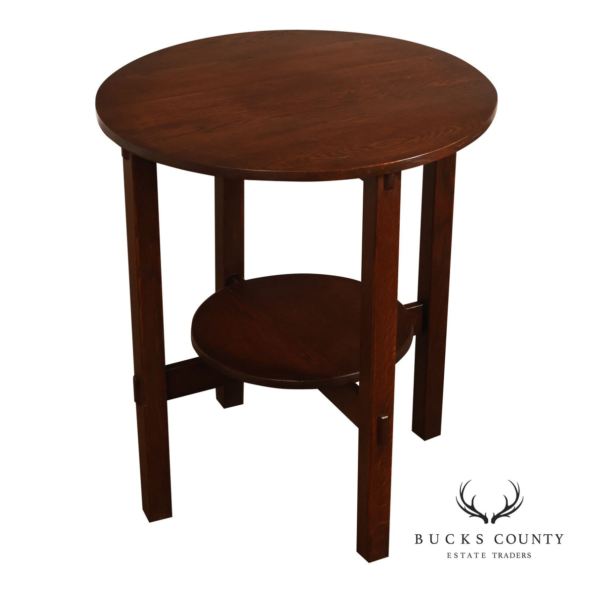 Antique Arts And Crafts Oak Round Side Table