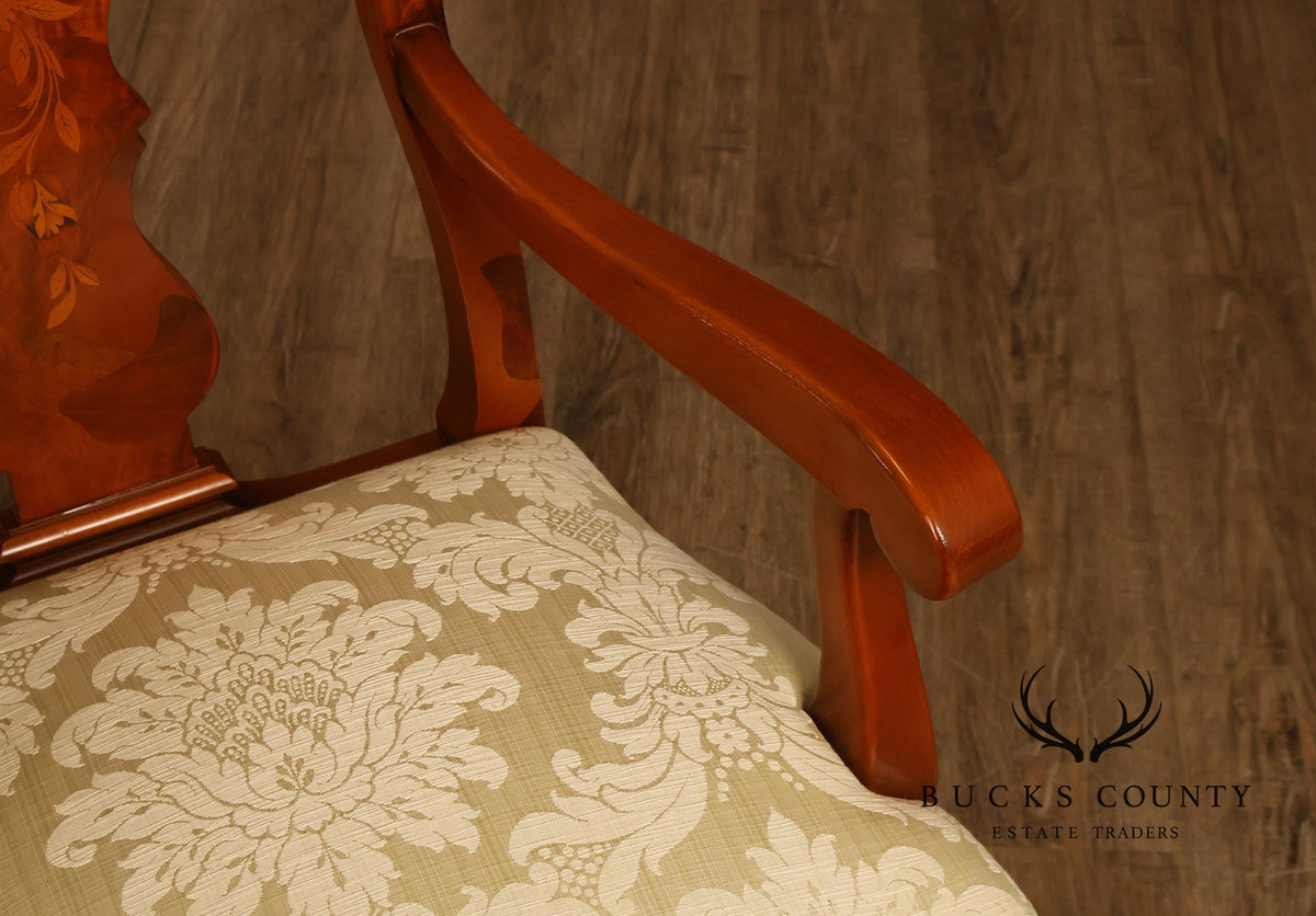 Italian Baroque Style Set of Eight Inlaid Olive Wood Dining Chairs