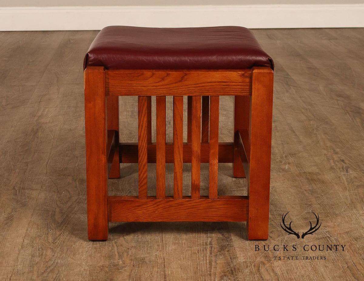 Bassett Furniture Mission Style Oak and Leather Foot Stool