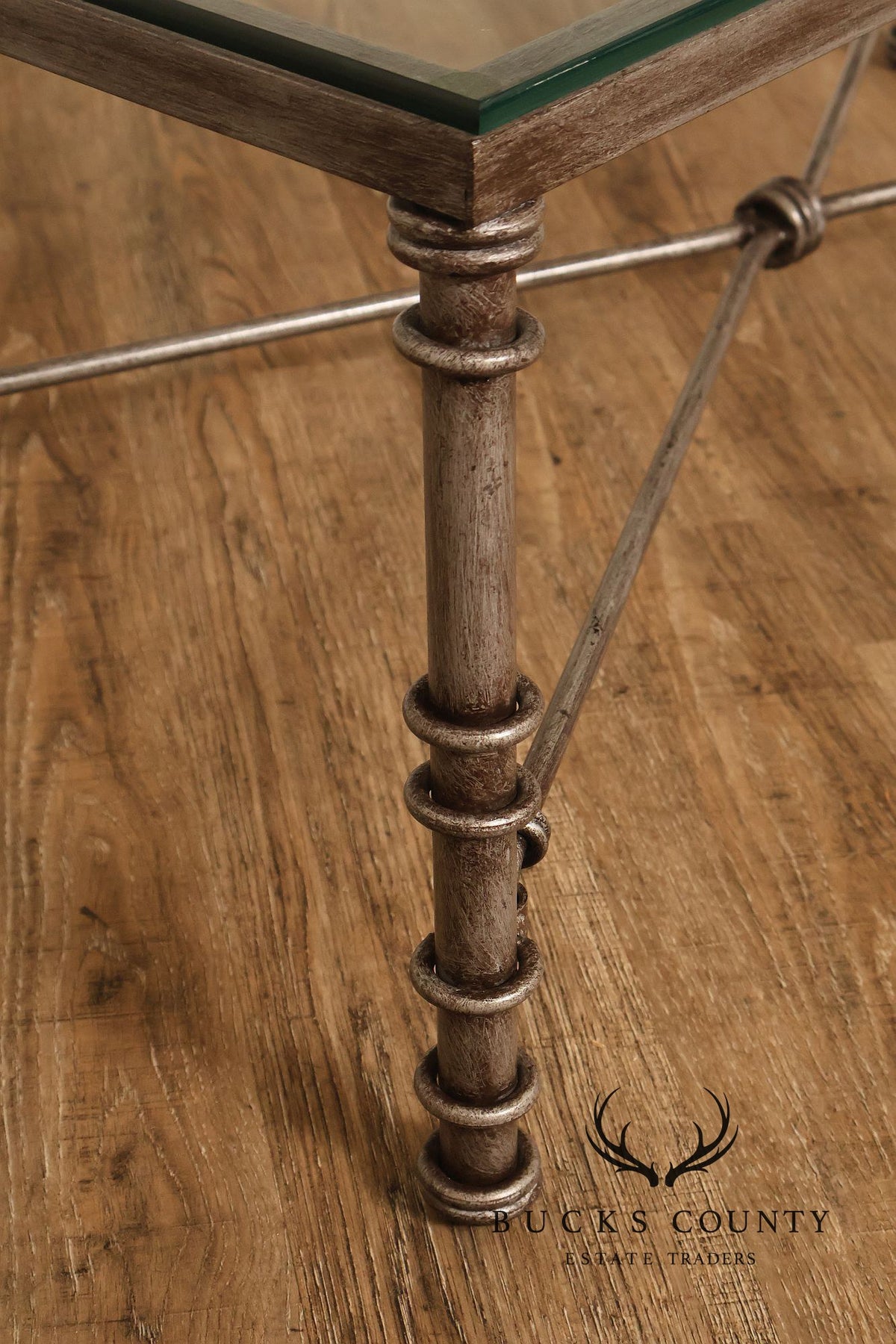Vintage Neoclassical Style Silvered Iron And Glass Coffee Table