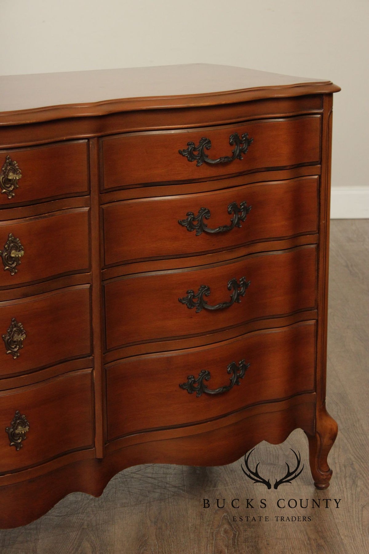 French Provincial Style Vintage Cherry Serpentine Dresser