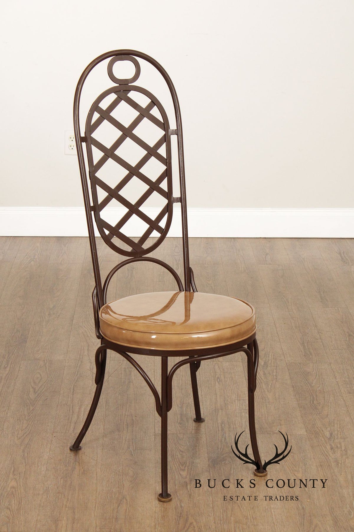 Creative Metal Products Set of Six Wrought Iron Lattice Dining Chairs