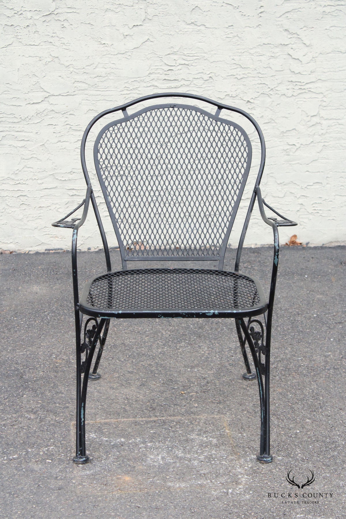 Vintage Wrought Iron Round Patio Dining Table and Dining Chairs Set