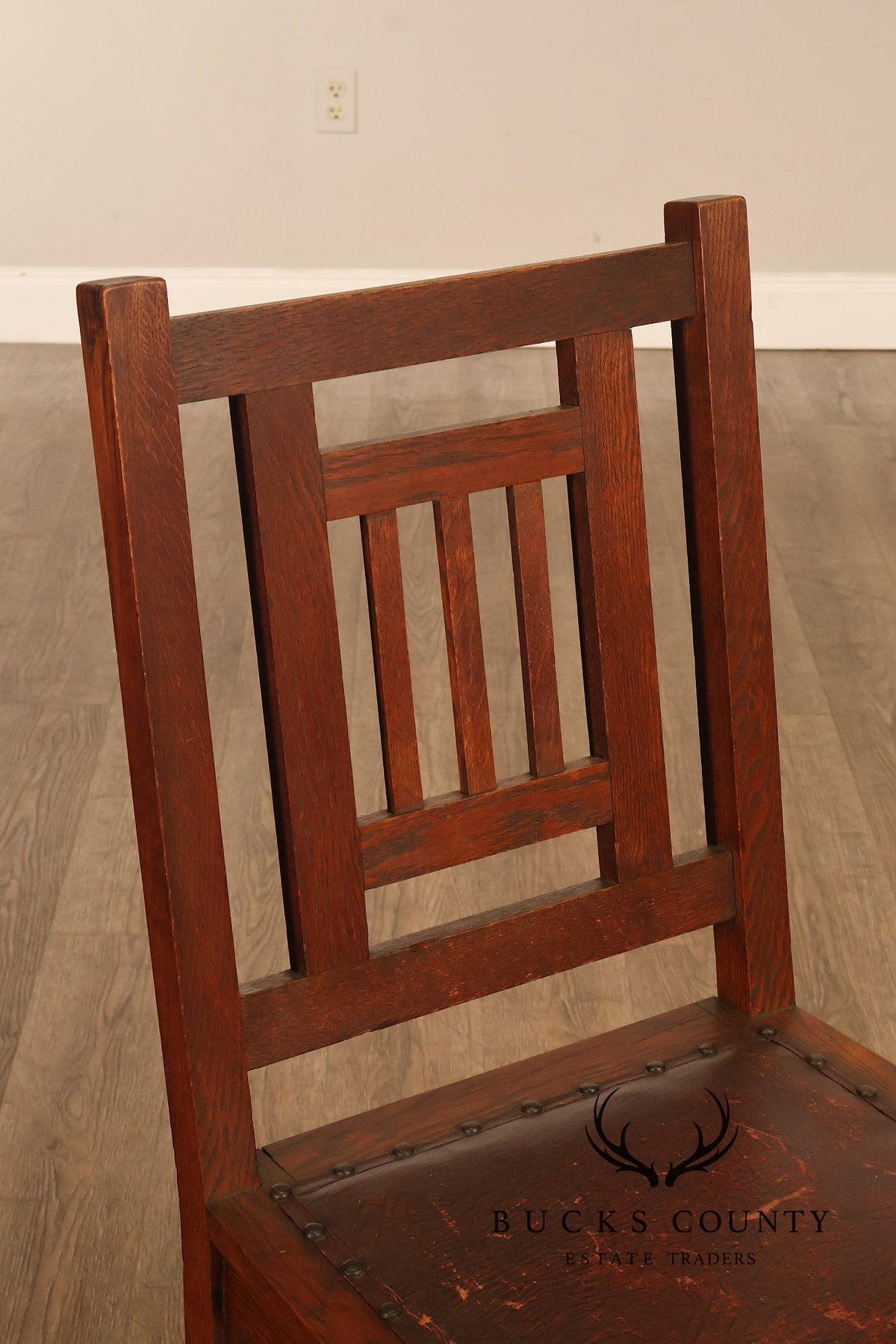 Antique American Arts & Crafts Mission Set Of 3 Oak Side Chairs