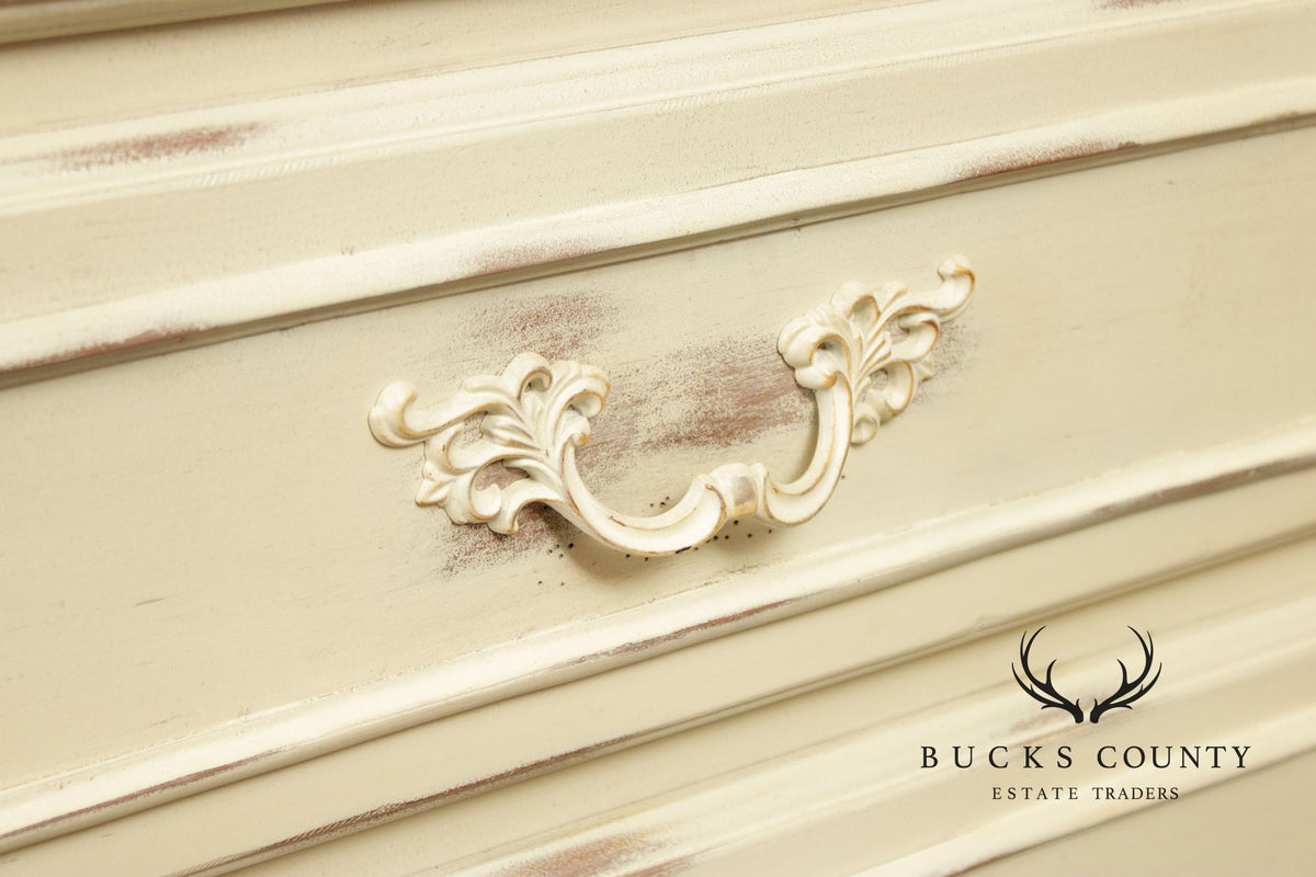 Lane French Provincial Style Pair of Distressed Cream Painted Nightstands