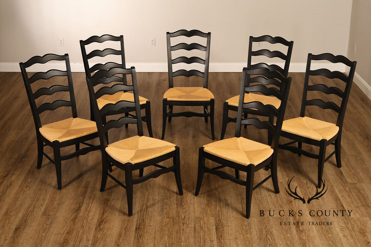 Ethan Allen 'Maison' Set of Seven French Country Style Rush Seat Dining Chairs