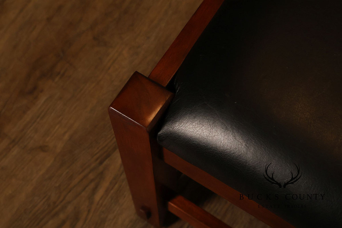 Stickley Mission Collection Leather and Cherry Spindle Bench