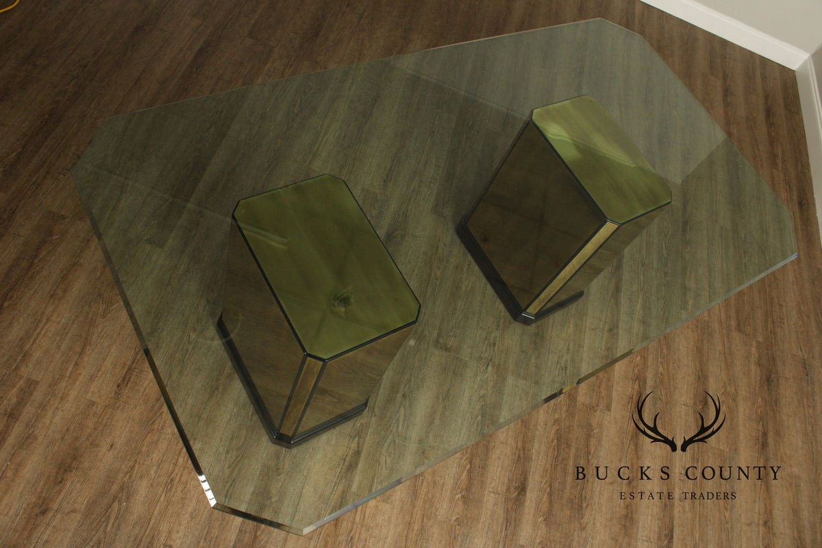 Mastercraft Hollywood Regency Brass and Glass Pedestal Dining Table