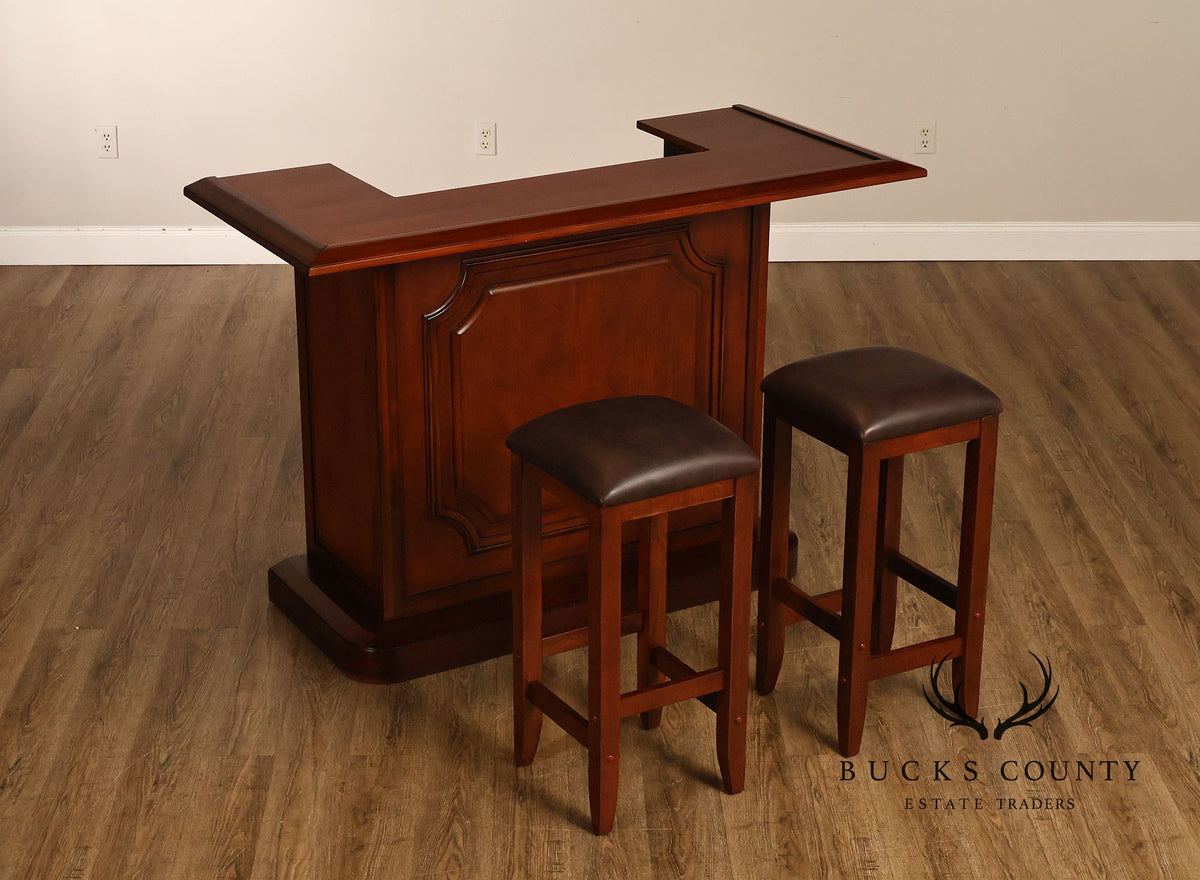 Traditional Home Bar With Wine Storage And Two Bar Stools